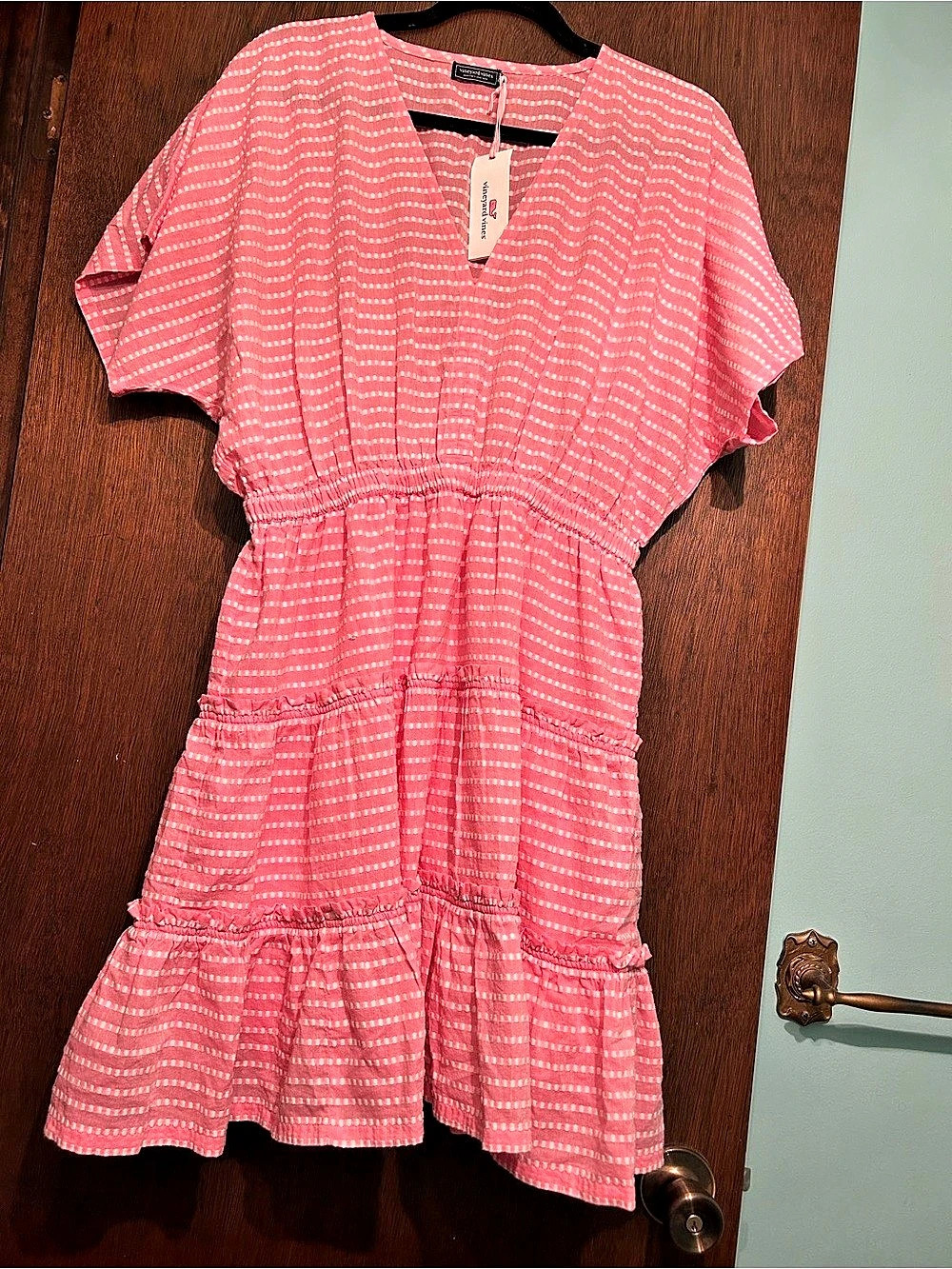 Vineyard Vines Dottie Cover-Up Dress Pink & White Size Medium